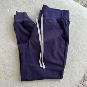 Figs Deep Purple Jogger Pants with Light Blue Accents